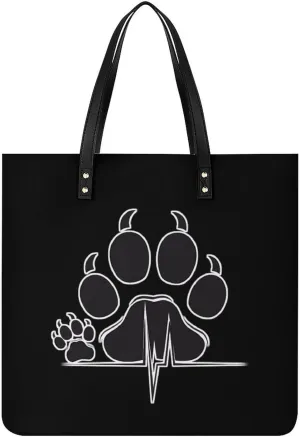 Paw Print Heartbeat Tote Bag for Women PU Leather Purses Handbags Shoulder Bag for Top Handle