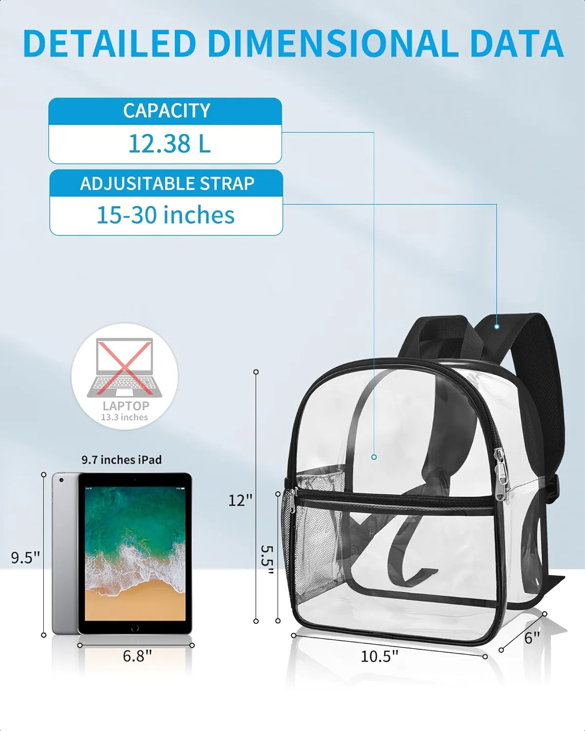 Paxiland Clear Backpack Stadium Approved 12×12×6 with Reinforced and Wider Shoulder Straps, Small Clear Bag for Schools, Concerts, Work, Festivals and Sporting Events - Black