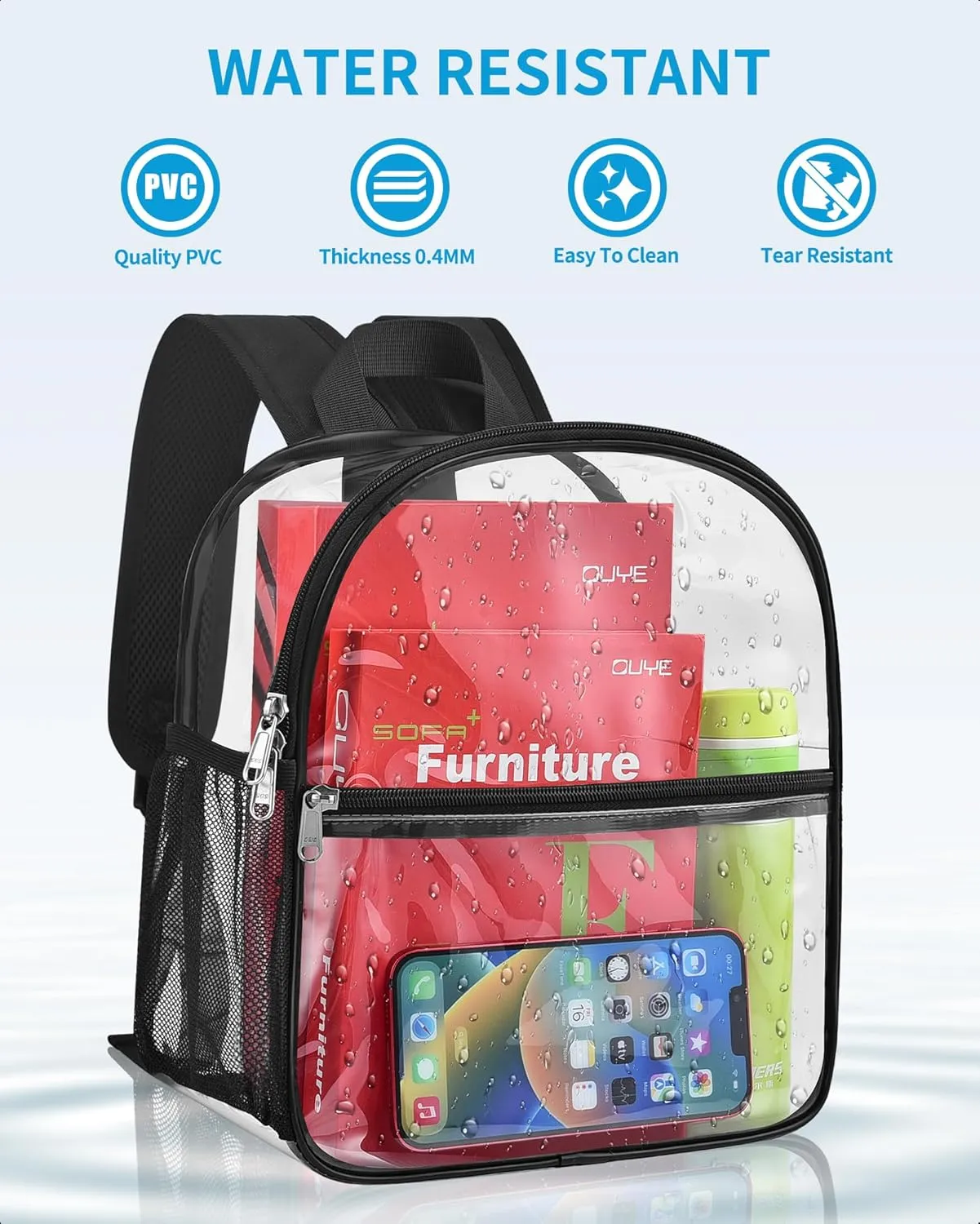 Paxiland Clear Backpack Stadium Approved 12×12×6 with Reinforced and Wider Shoulder Straps, Small Clear Bag for Schools, Concerts, Work, Festivals and Sporting Events - Black