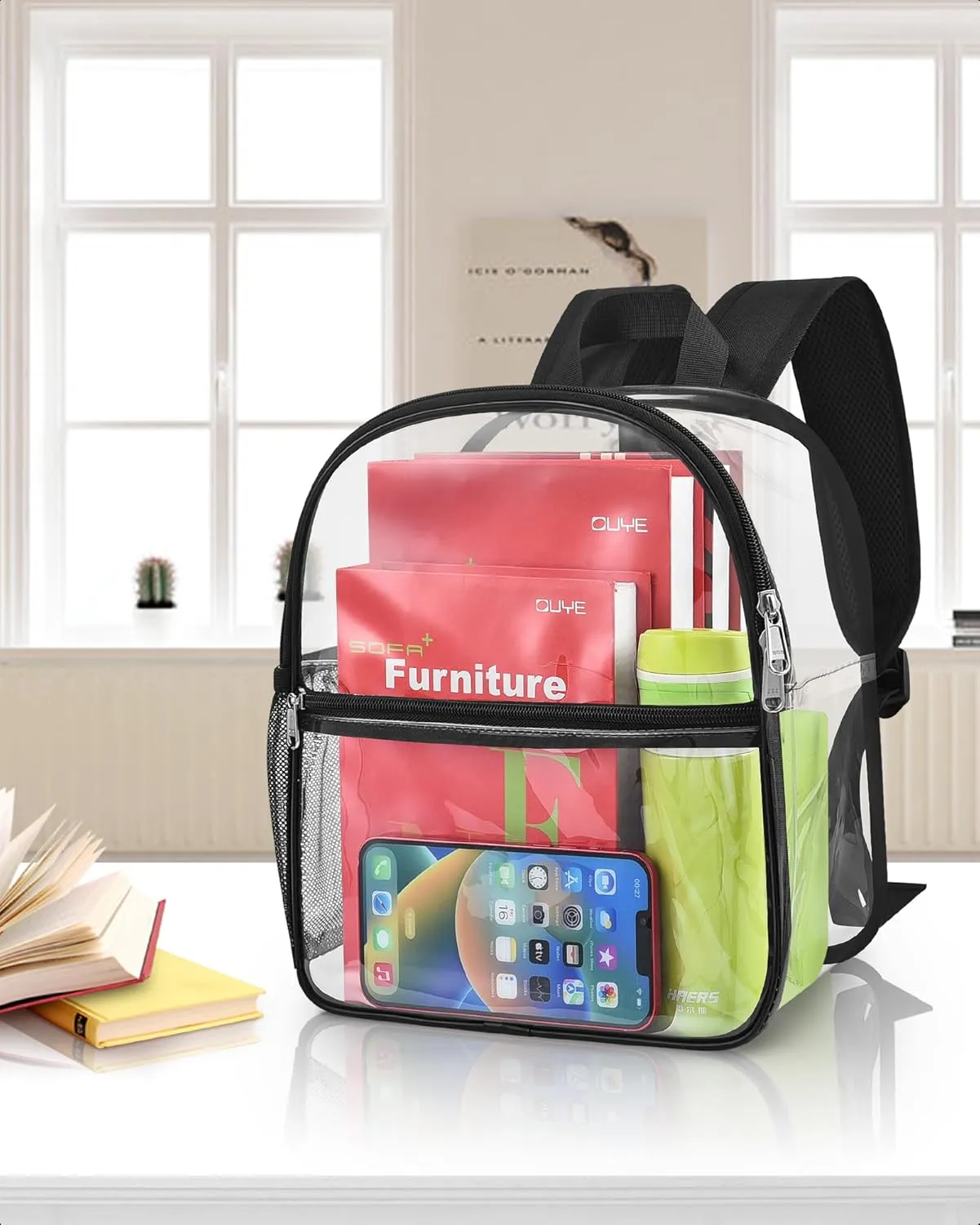 Paxiland Clear Backpack Stadium Approved 12×12×6 with Reinforced and Wider Shoulder Straps, Small Clear Bag for Schools, Concerts, Work, Festivals and Sporting Events - Black