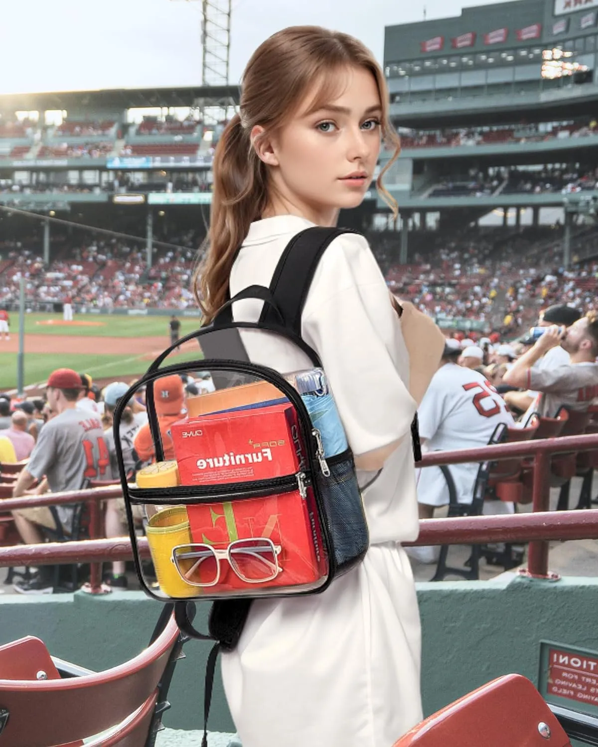 Paxiland Clear Backpack Stadium Approved 12×12×6 with Reinforced and Wider Shoulder Straps, Small Clear Bag for Schools, Concerts, Work, Festivals and Sporting Events - Black