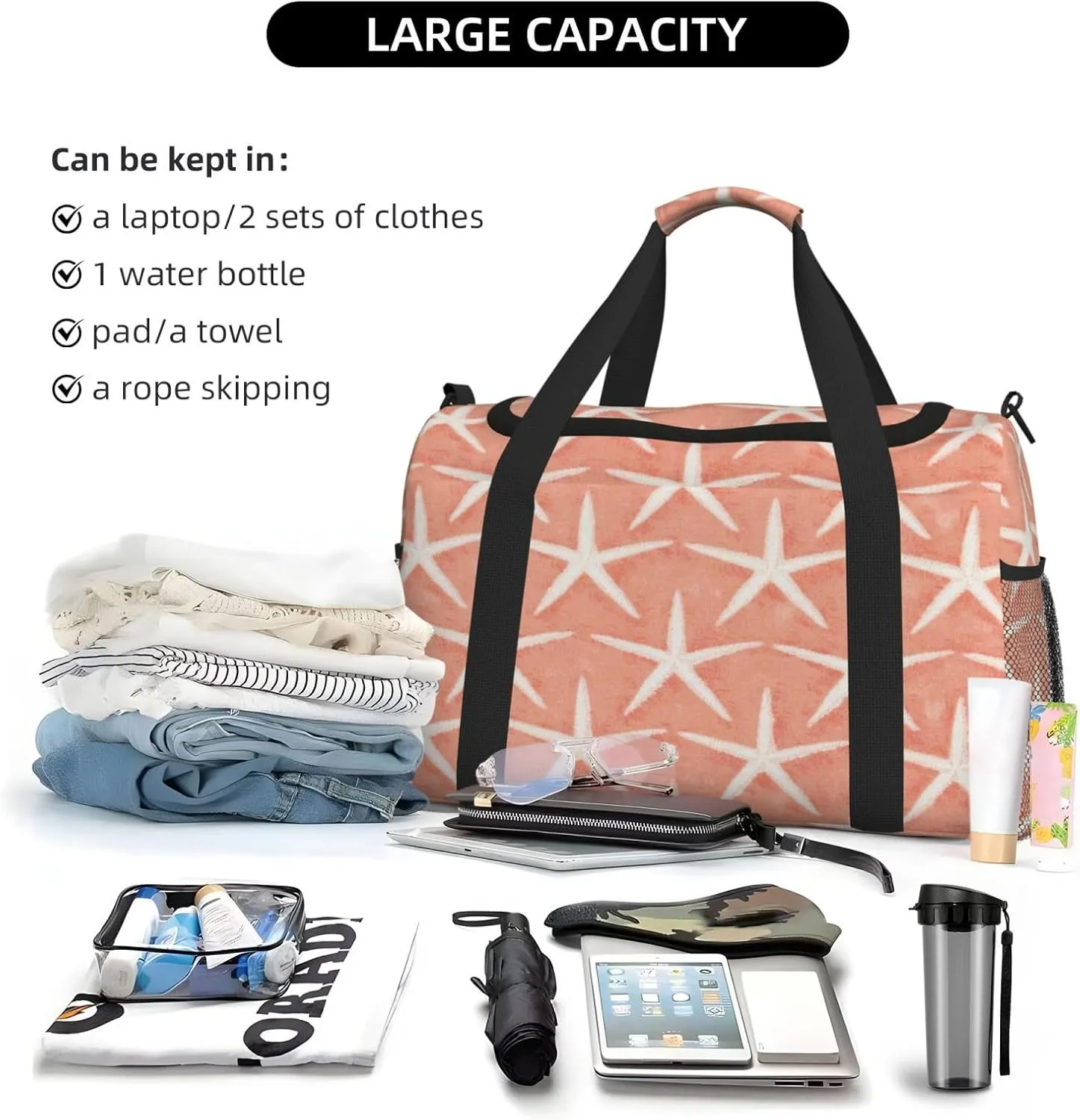 Pentacle Starfish Travel Duffel Bag Large Foldable Waterproof Overnight Bag For Beach Swim Bags Pool Sports Gym