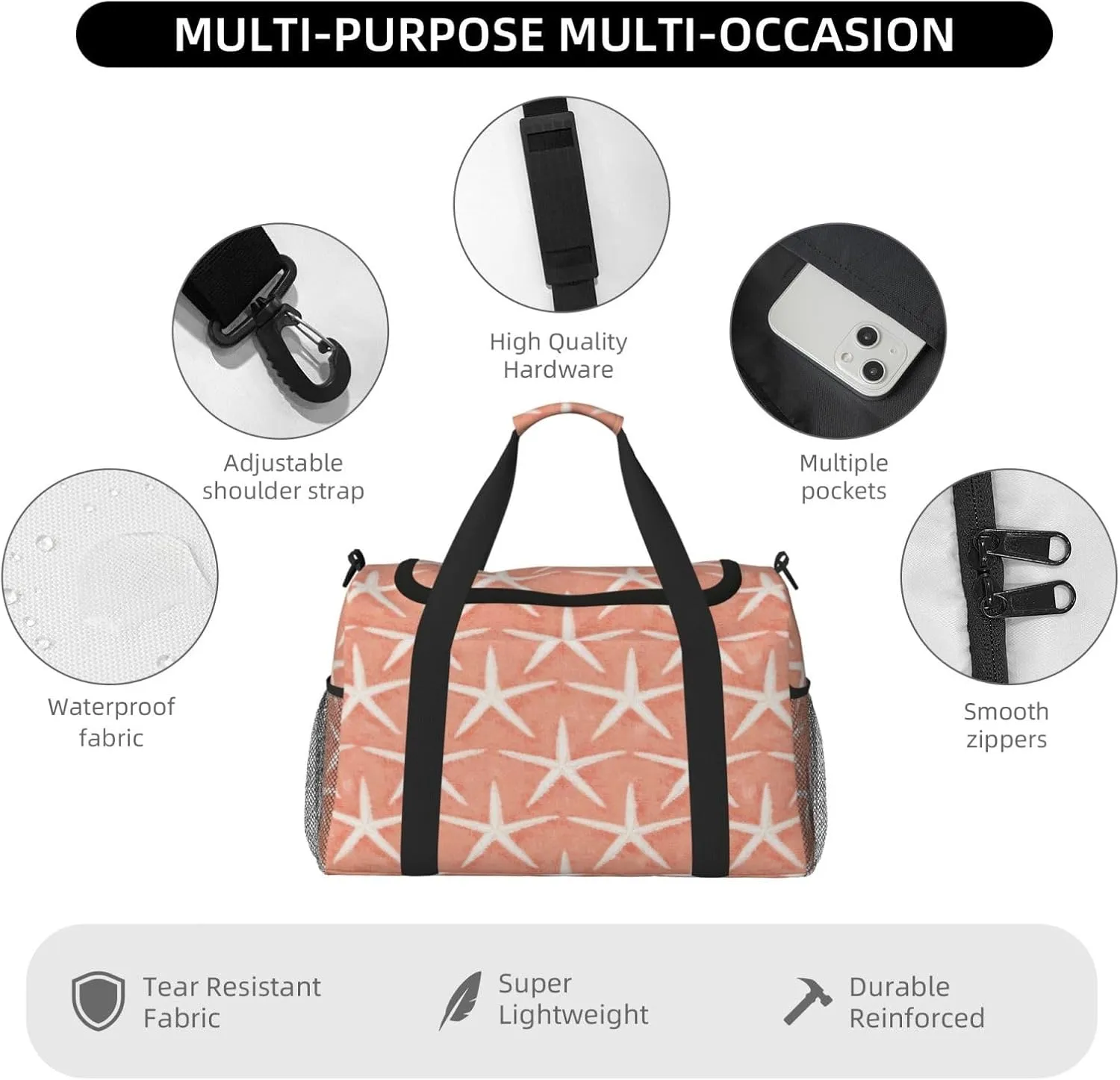 Pentacle Starfish Travel Duffel Bag Large Foldable Waterproof Overnight Bag For Beach Swim Bags Pool Sports Gym