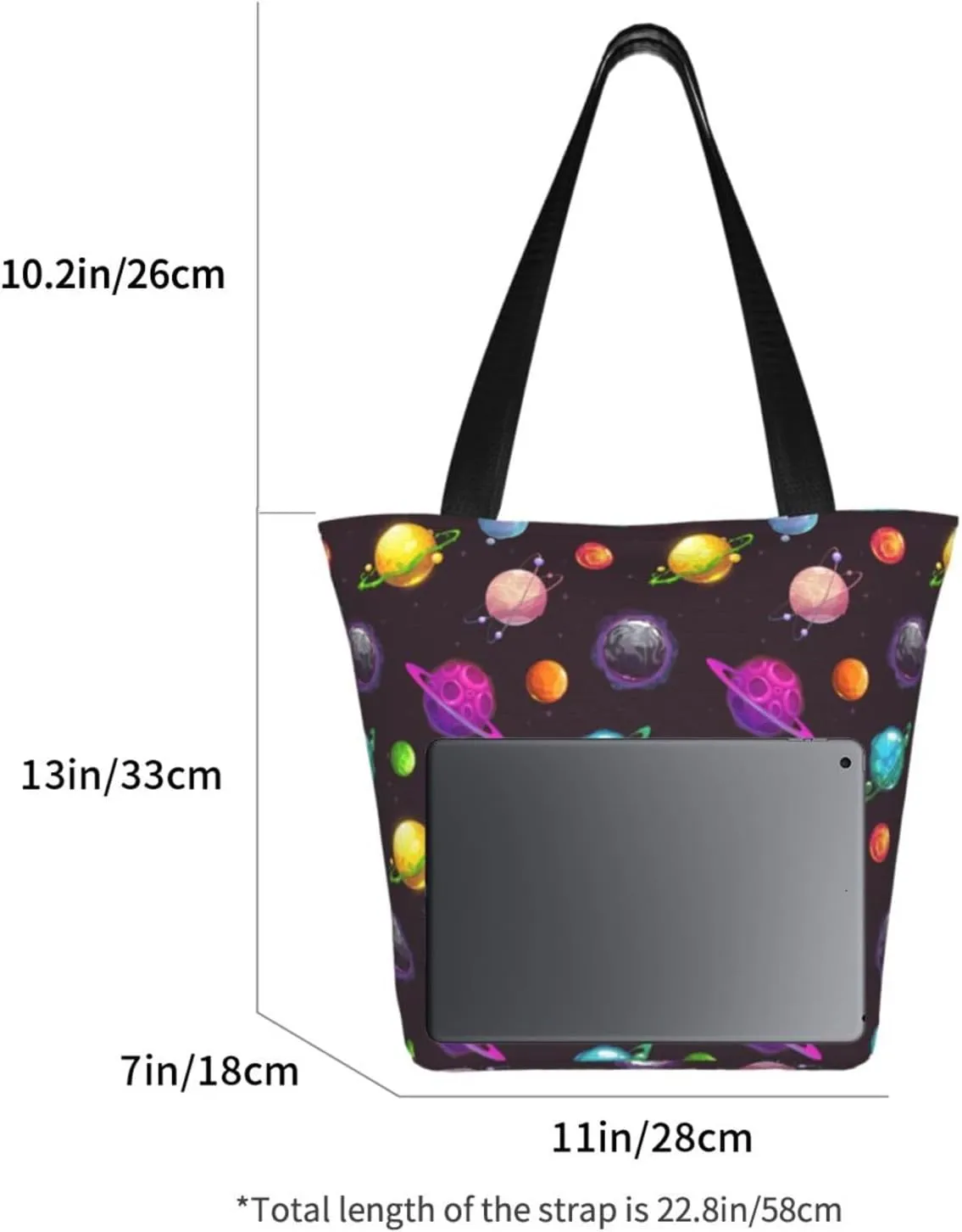 Percussion Black Drum Tote Bag For Women Lightweight Shoulder Bags Shopping Handbags With Zipper