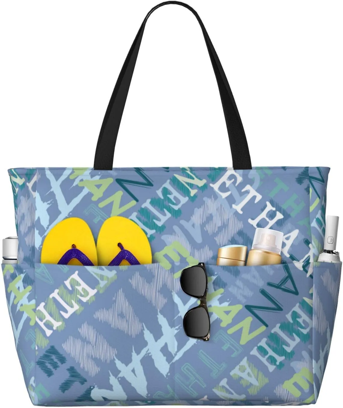 Personalized Beach Bag Custom Totes Bag Sandproof Swim Pool Bag With Zipper And Pockets for Women Travel Vacation Gym