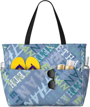 Personalized Beach Bag Custom Totes Bag Sandproof Swim Pool Bag With Zipper And Pockets for Women Travel Vacation Gym