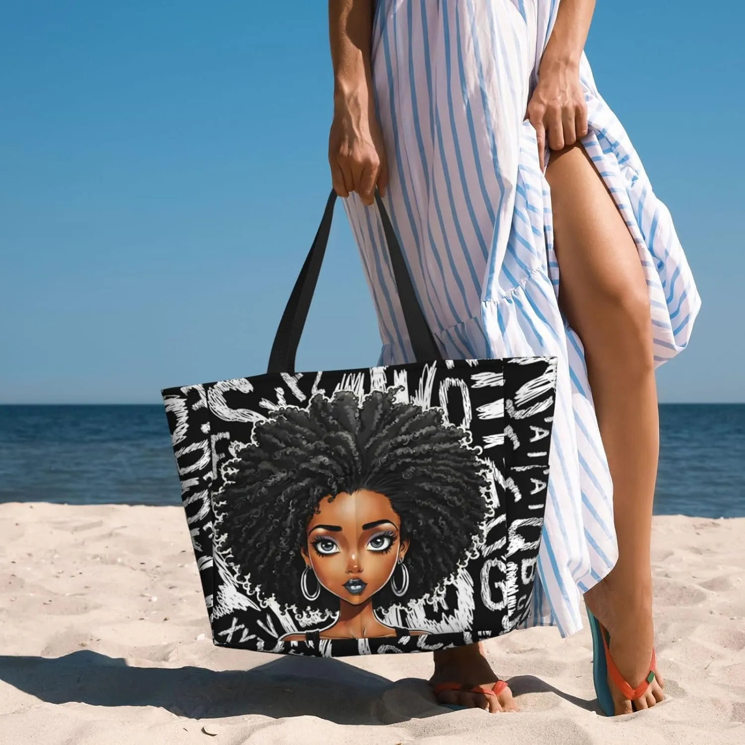 Personalized Beach Bag Custom Totes Bag Sandproof Swim Pool Bag With Zipper And Pockets for Women Travel Vacation Gym