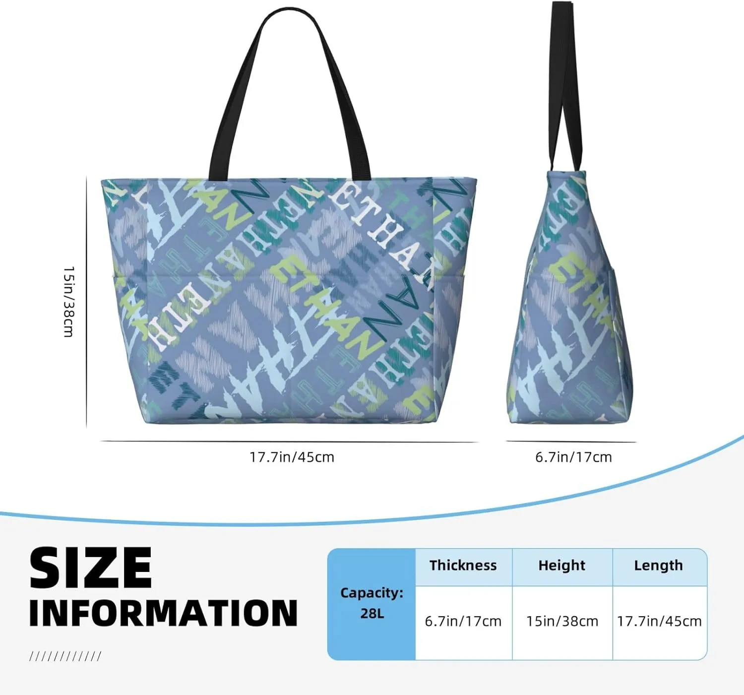 Personalized Beach Bag Custom Totes Bag Sandproof Swim Pool Bag With Zipper And Pockets for Women Travel Vacation Gym
