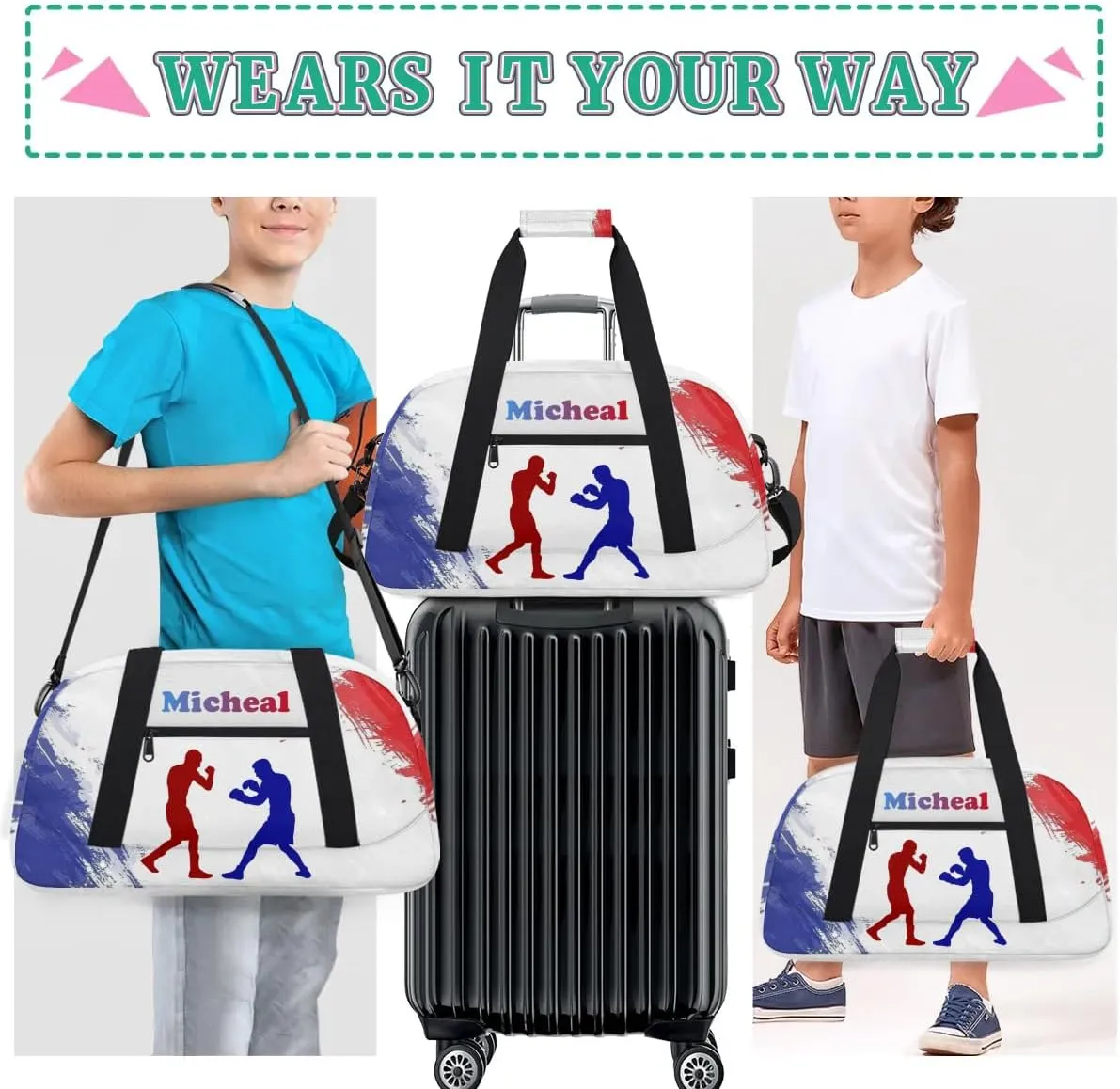 Personalized Boxing Duffel Bag for Boys, Custom Gym Bag Overnight Bags for Travel Weekender Practice
