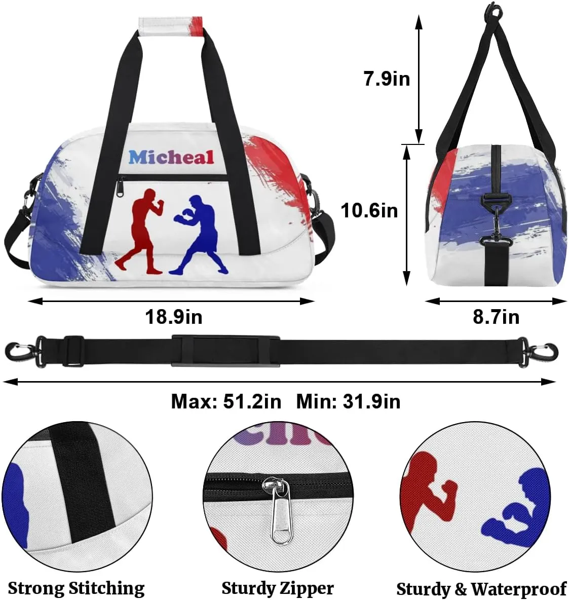 Personalized Boxing Duffel Bag for Boys, Custom Gym Bag Overnight Bags for Travel Weekender Practice