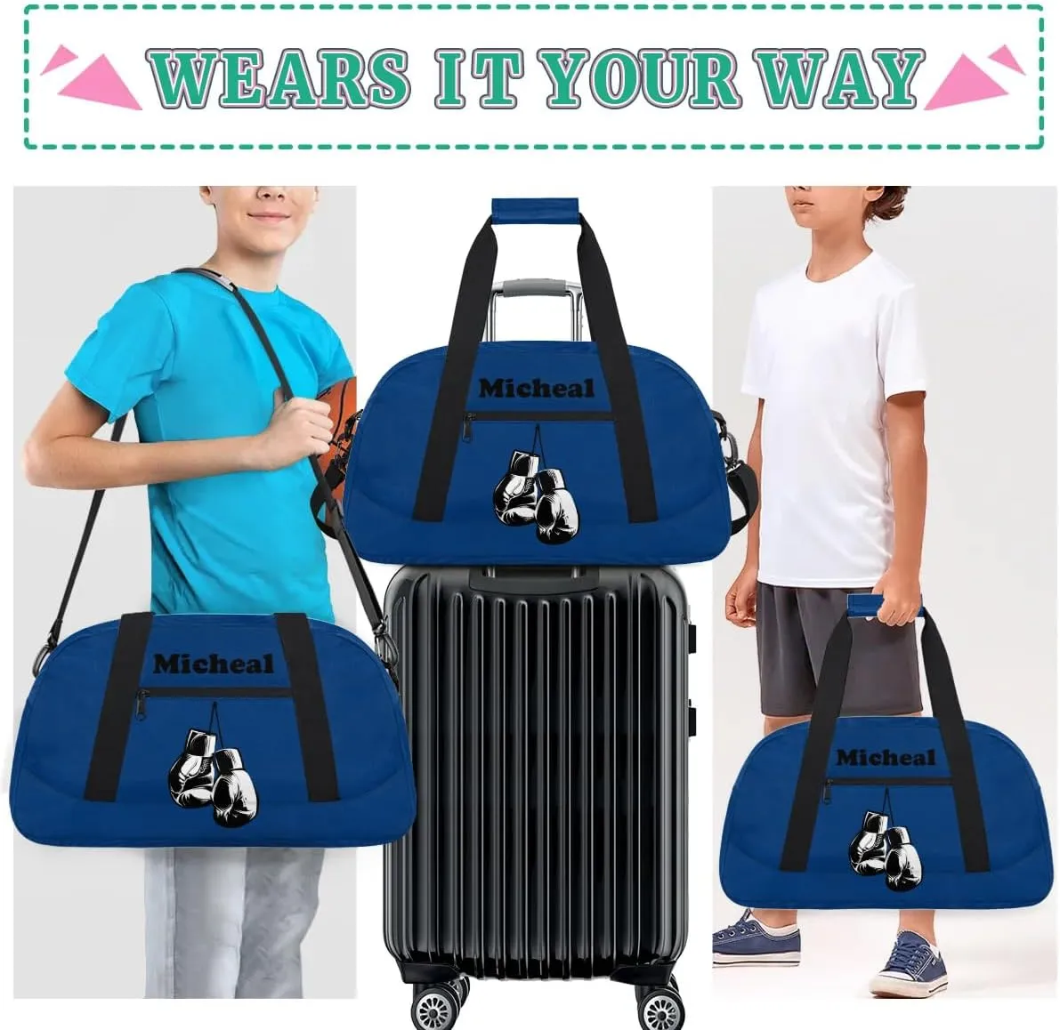 Personalized Boxing Duffel Bag for Boys, Custom Gym Bag Overnight Bags for Travel Weekender Practice