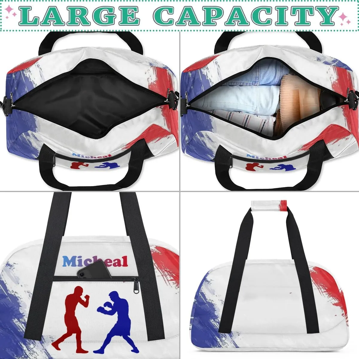 Personalized Boxing Duffel Bag for Boys, Custom Gym Bag Overnight Bags for Travel Weekender Practice