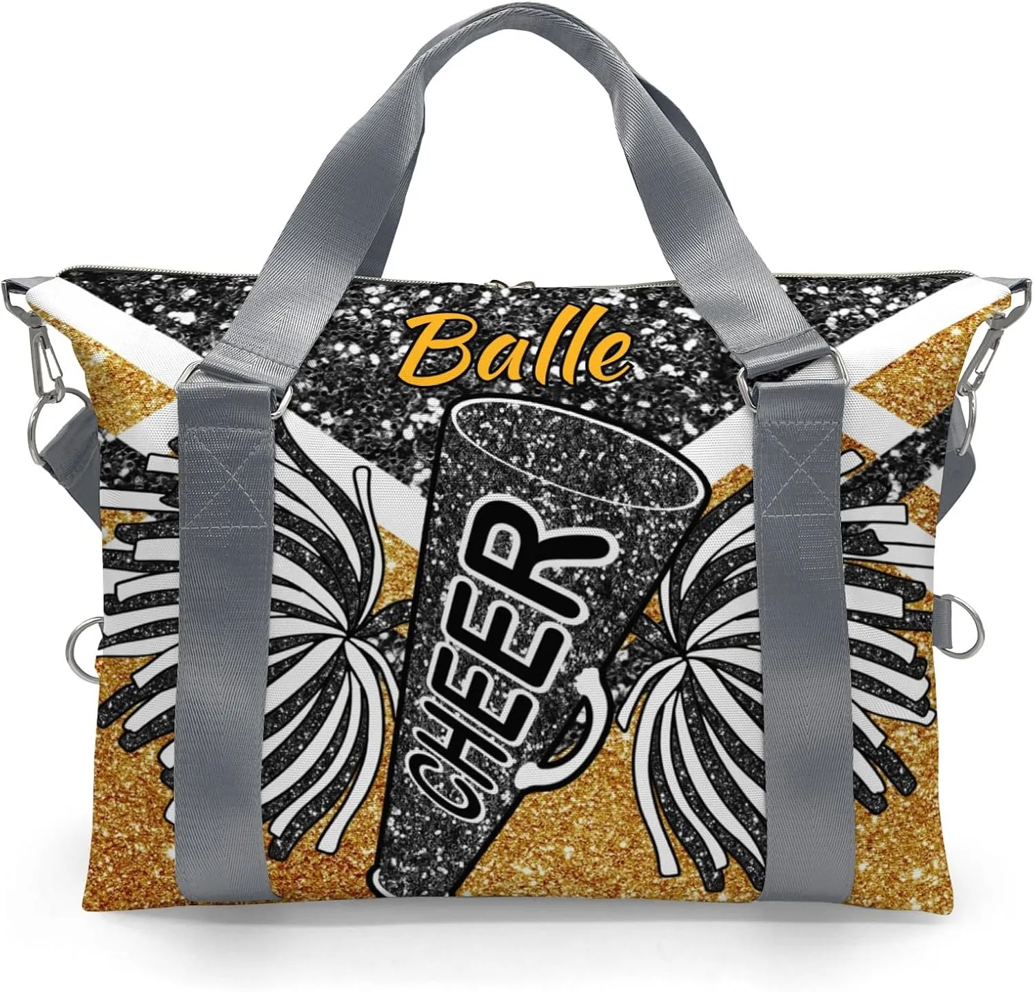 Personalized Cheer Bag Cheerleader Duffel Bag,Custom Sport Gym Bag,Customize Travel Duffle Bag with Name,Overnight Weekender Bags Golden Glitter,Cheerleading Cheer Team Coaches Bag Gifts