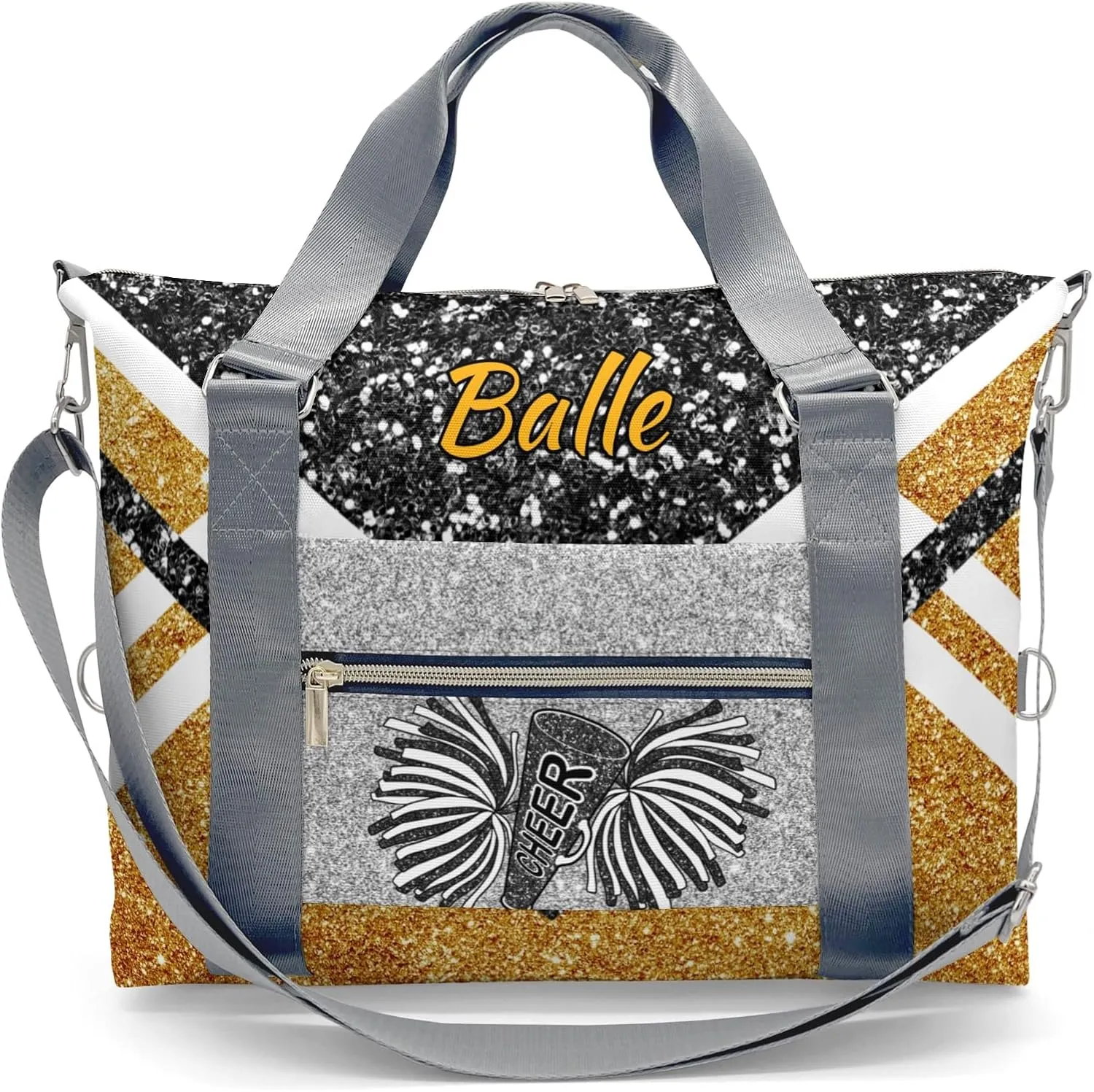 Personalized Cheer Bag Cheerleader Duffel Bag,Custom Sport Gym Bag,Customize Travel Duffle Bag with Name,Overnight Weekender Bags Golden Glitter,Cheerleading Cheer Team Coaches Bag Gifts