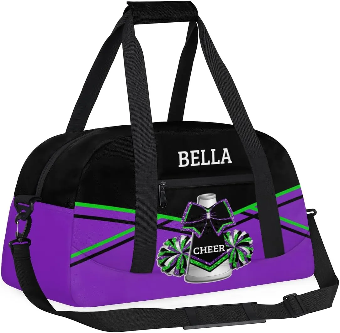 Personalized Cheer Bag Dance Bag for Girl, Custom Gym Bag Sport Duffel Bag, Weekender Bags Travel Duffel Bag Purple Green Glitter Cheer