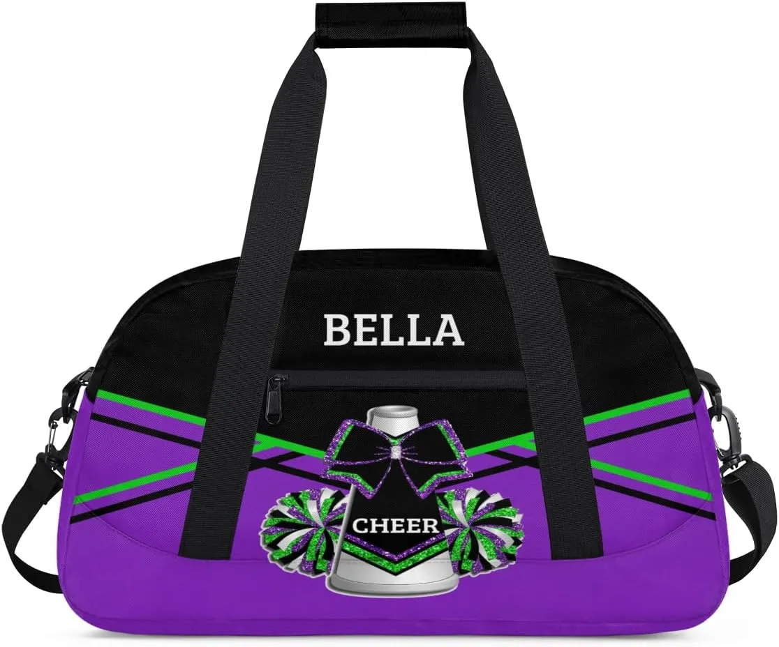 Personalized Cheer Bag Dance Bag for Girl, Custom Gym Bag Sport Duffel Bag, Weekender Bags Travel Duffel Bag Purple Green Glitter Cheer