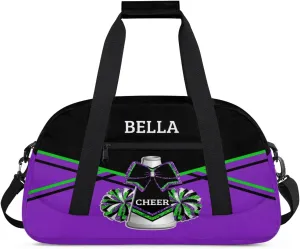 Personalized Cheer Bag Dance Bag for Girl, Custom Gym Bag Sport Duffel Bag, Weekender Bags Travel Duffel Bag Purple Green Glitter Cheer