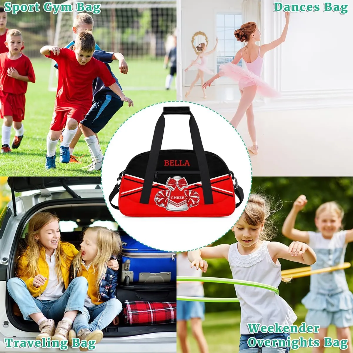 Personalized Cheer Bag Dance Bag for Girl, Custom Gym Bag Sport Duffel Bag, Weekender Bags Travel Duffel Bag Red Sliver Cheer