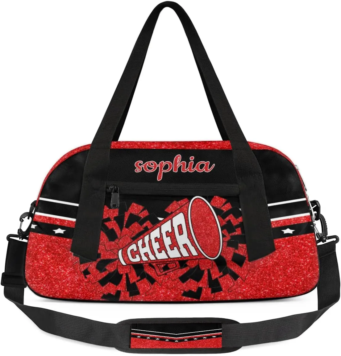 Personalized Cheer Bag with Name Custom Sport Duffel Bag for Girls Cheerleader Bags Overnight Weekender Bags Carry On Travel Bag, Glitter Red and Yellow