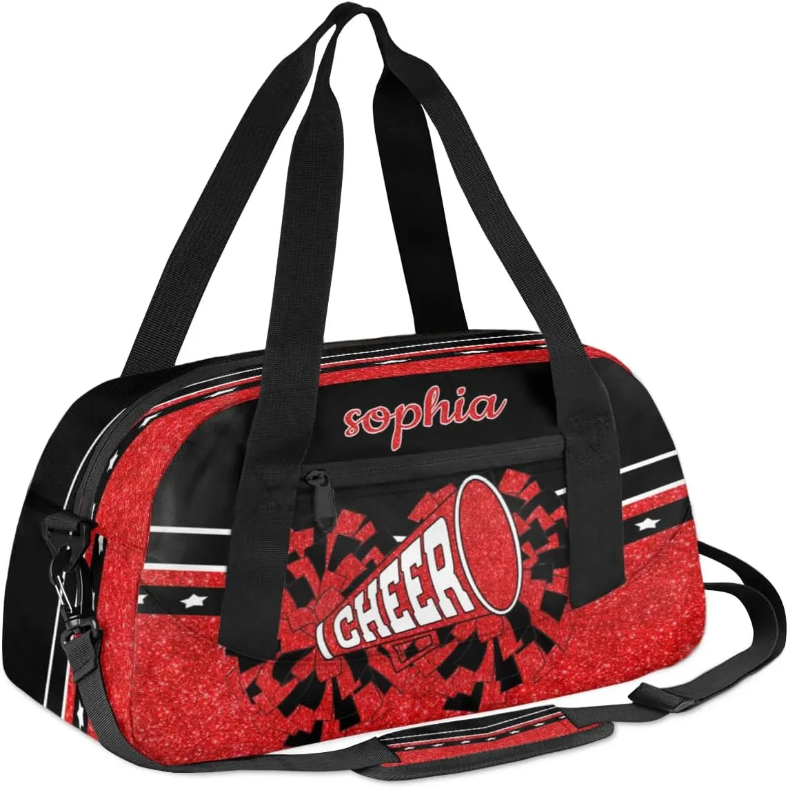 Personalized Cheer Bag with Name Custom Sport Duffel Bag for Girls Cheerleader Bags Overnight Weekender Bags Carry On Travel Bag, Glitter Red and Yellow