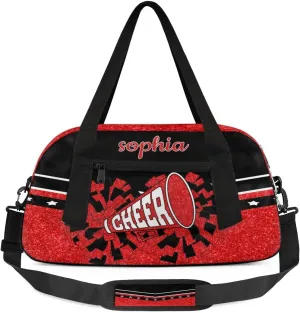 Personalized Cheer Bag with Name Custom Sport Duffel Bag for Girls Cheerleader Bags Overnight Weekender Bags Carry On Travel Bag, Glitter Red and Yellow