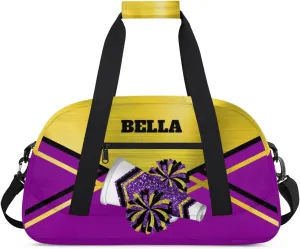 Personalized Cheerleader Bag Dance Bag for Girl, Custom Team Bag Gymnastics Bag Sport Duffel Bag, Weekender Bags Travel Duffel Bag for Cheer Team Purple Gold Glitter Cheer