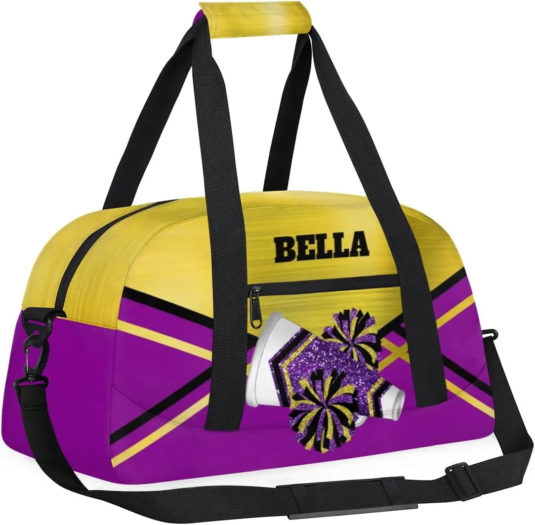 Personalized Cheerleader Bag Dance Bag for Girl, Custom Team Bag Gymnastics Bag Sport Duffel Bag, Weekender Bags Travel Duffel Bag for Cheer Team Purple Gold Glitter Cheer