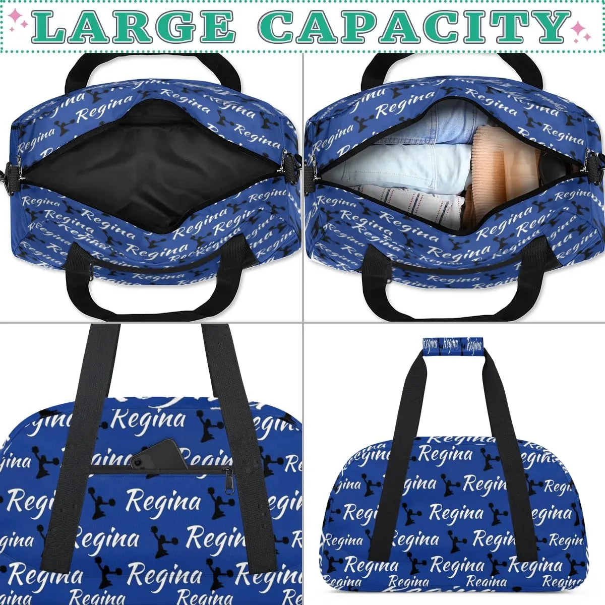 Personalized Cheerleader Bag Dance Bag for Women, Custom Gym Bag Sport Duffel Bags, Weekender Bags Travel Duffel Bag Cheerleader, Cobalt Blue