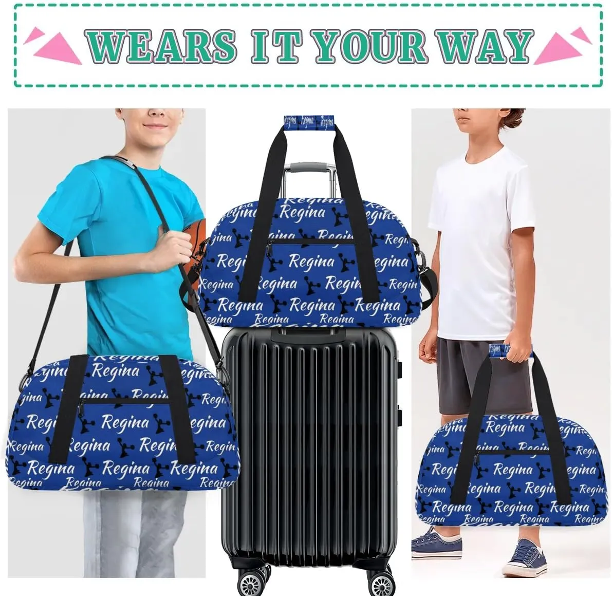 Personalized Cheerleader Bag Dance Bag for Women, Custom Gym Bag Sport Duffel Bags, Weekender Bags Travel Duffel Bag Cheerleader, Cobalt Blue