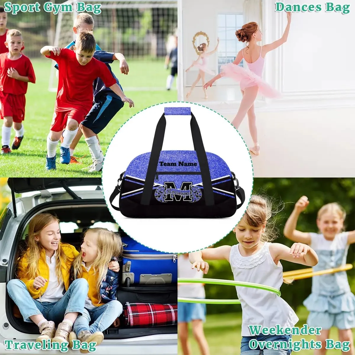 Personalized Cheerleader Bag Duffel Bag for Girls, Custom Cheer Bag Overnight Bags for Gymnastics Travel Weekender Dark Navy