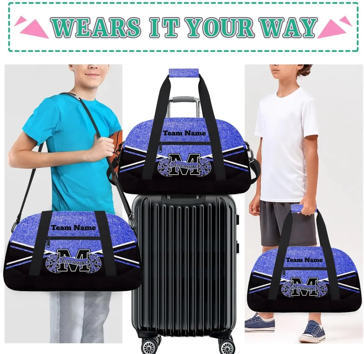 Personalized Cheerleader Bag Duffel Bag for Girls, Custom Cheer Bag Overnight Bags for Gymnastics Travel Weekender Dark Navy
