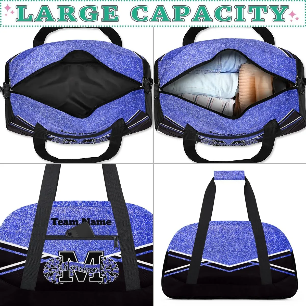 Personalized Cheerleader Bag Duffel Bag for Girls, Custom Cheer Bag Overnight Bags for Gymnastics Travel Weekender Dark Navy