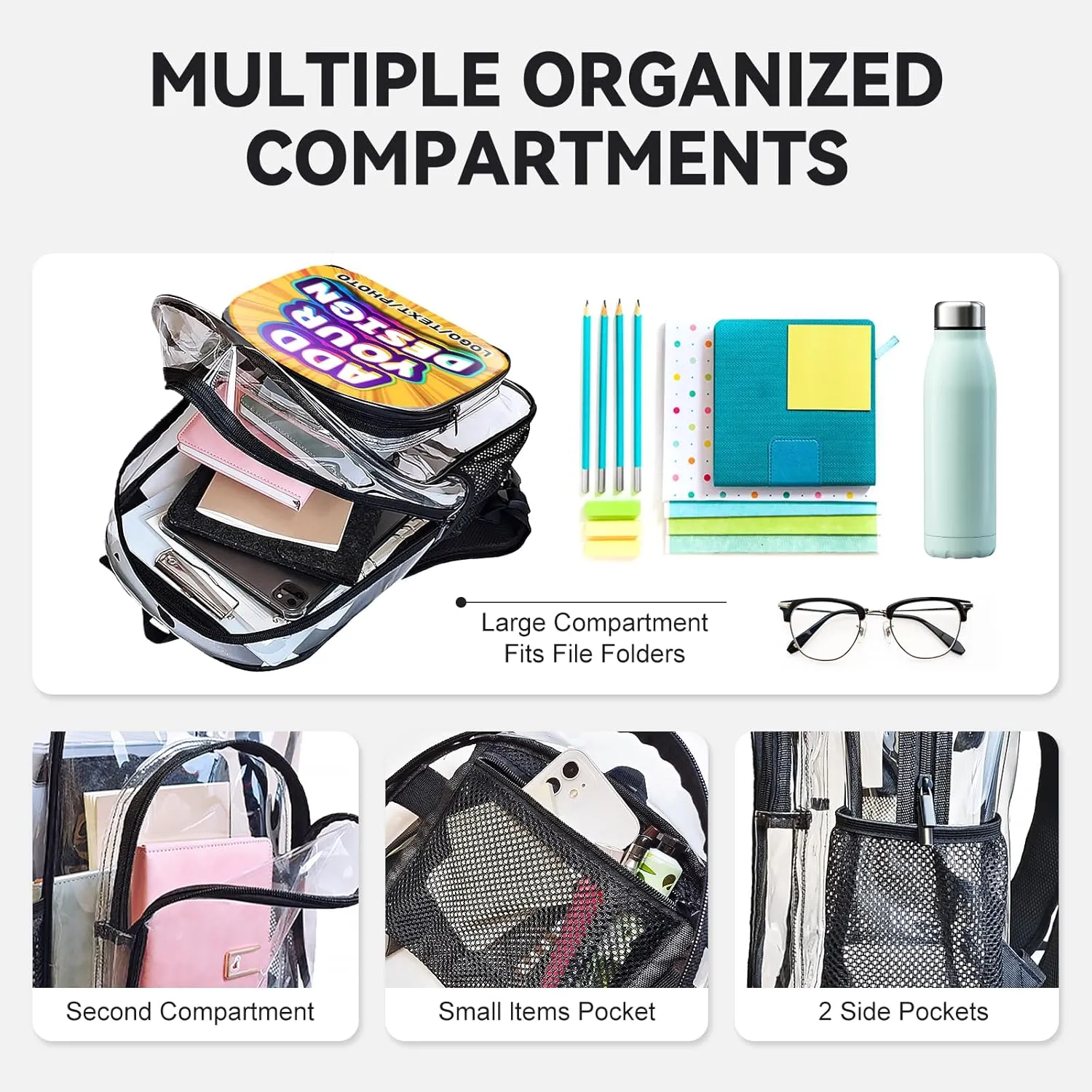 Personalized Clear Backpack with Photo, Custom Transparent Backpack Monogram Heavy Duty With Buckle for Kids for College Workplace Stadium,School Stadium Events Team Gifts for Women Men