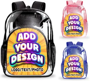 Personalized Clear Backpack with Photo, Custom Transparent Backpack Monogram Heavy Duty With Buckle for Kids for College Workplace Stadium,School Stadium Events Team Gifts for Women Men
