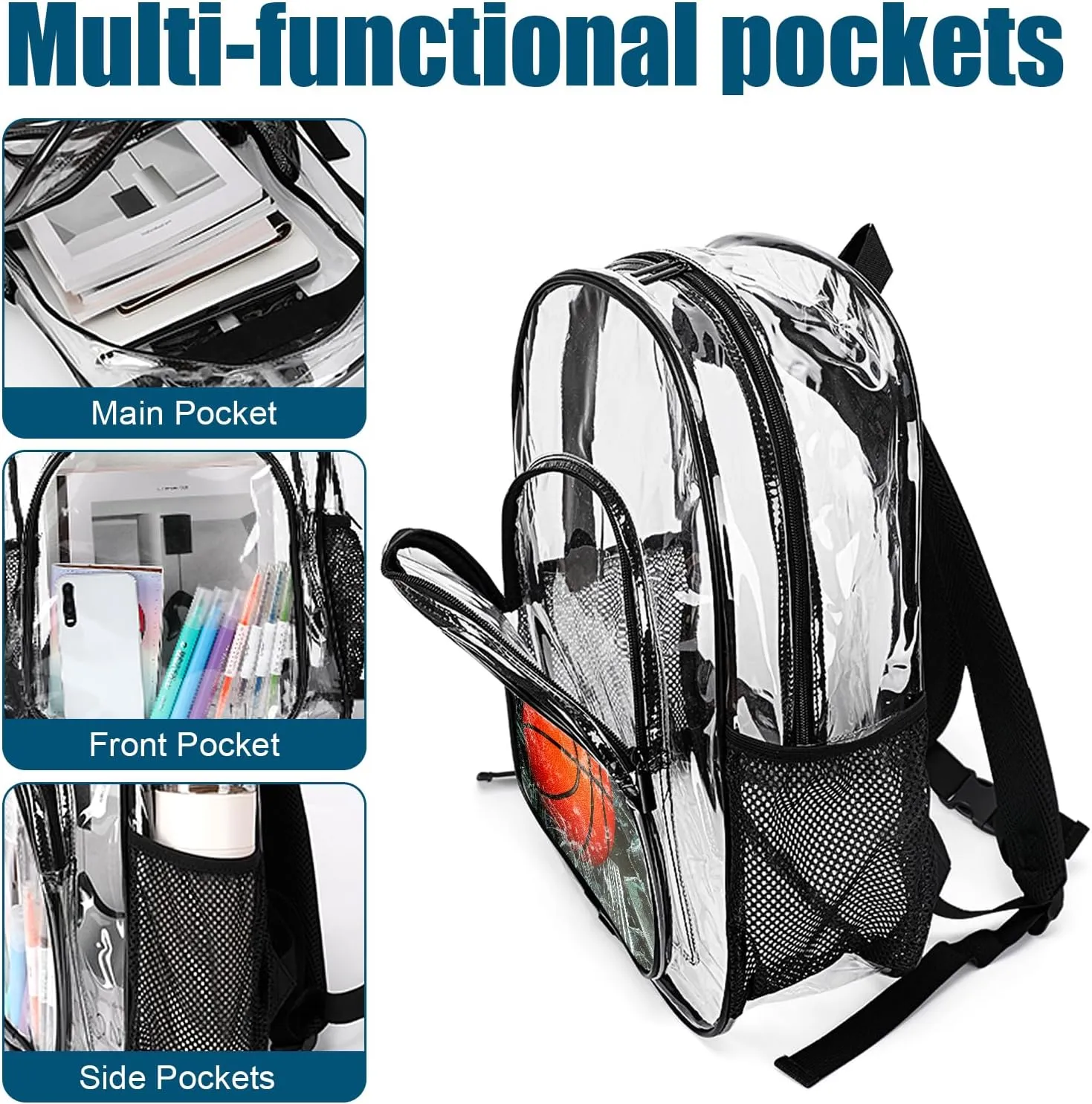 Personalized Clear School Backpack for Boys, Custom Basketball Pattern Backpacks with Name, TPU Waterproof Transparent Bookbag Suitable for Kids, Best Back to School Gifts