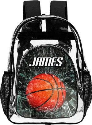 Personalized Clear School Backpack for Boys, Custom Basketball Pattern Backpacks with Name, TPU Waterproof Transparent Bookbag Suitable for Kids, Best Back to School Gifts