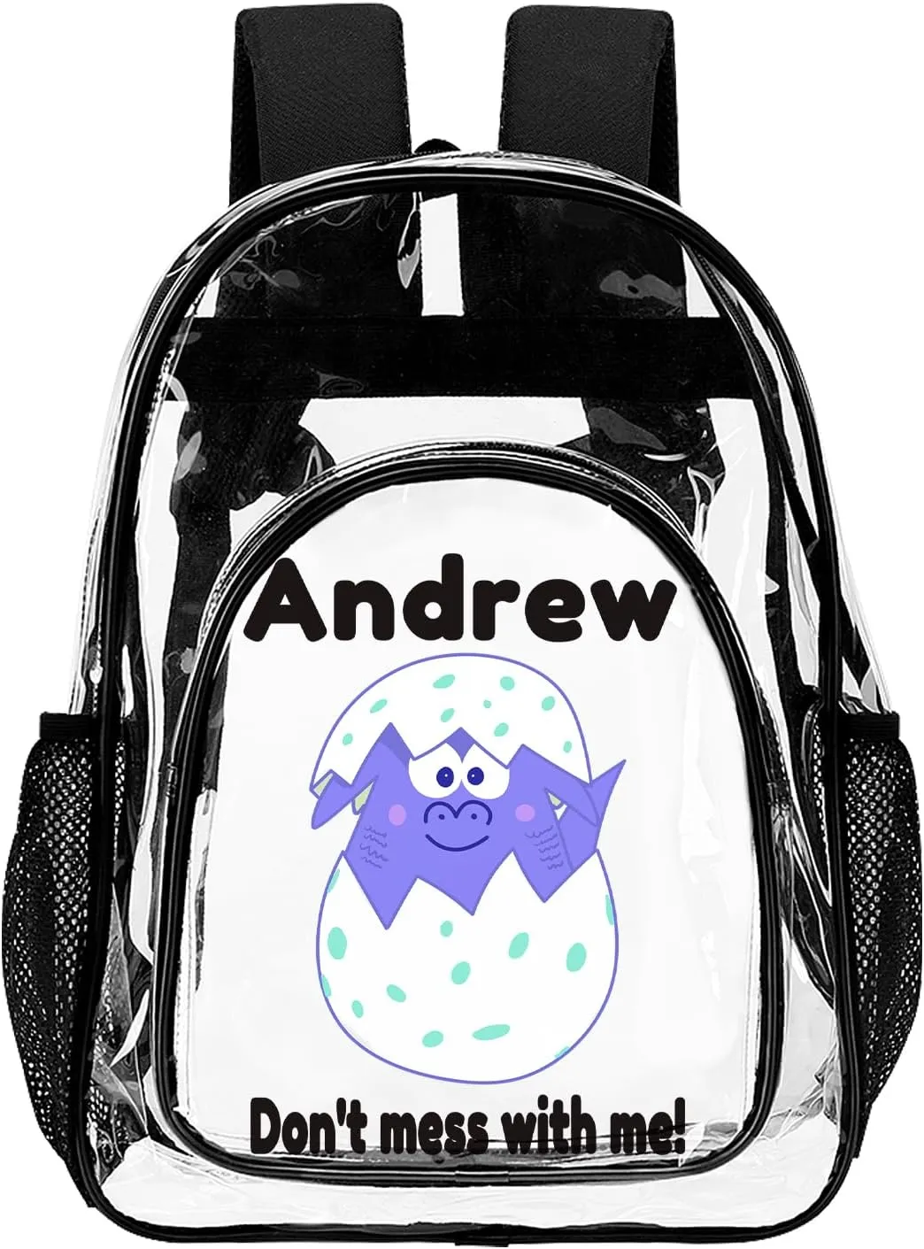 Personalized Clear School Backpack for Girls, Custom Cute Cartoon Dinosaur Pattern Backpacks with Name, TPU Waterproof Transparent Bookbag Suitable for Kids Boys, Best Back to School Gifts