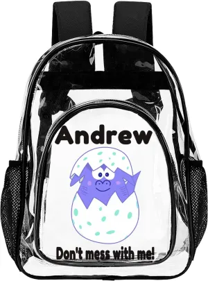 Personalized Clear School Backpack for Girls, Custom Cute Cartoon Dinosaur Pattern Backpacks with Name, TPU Waterproof Transparent Bookbag Suitable for Kids Boys, Best Back to School Gifts
