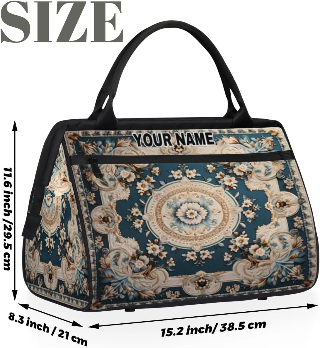 Personalized Custom Duffel Bags for Women Men, Personalized Customized Travel Duffel Bag, Waterproof Sports Gym Bag Weekender Overnight Bag Carry On Tote Bag, Carpet Flowers Patterns