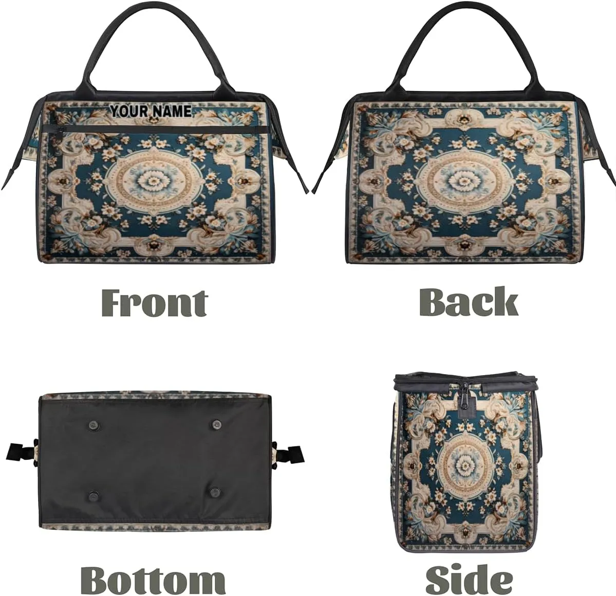 Personalized Custom Duffel Bags for Women Men, Personalized Customized Travel Duffel Bag, Waterproof Sports Gym Bag Weekender Overnight Bag Carry On Tote Bag, Carpet Flowers Patterns