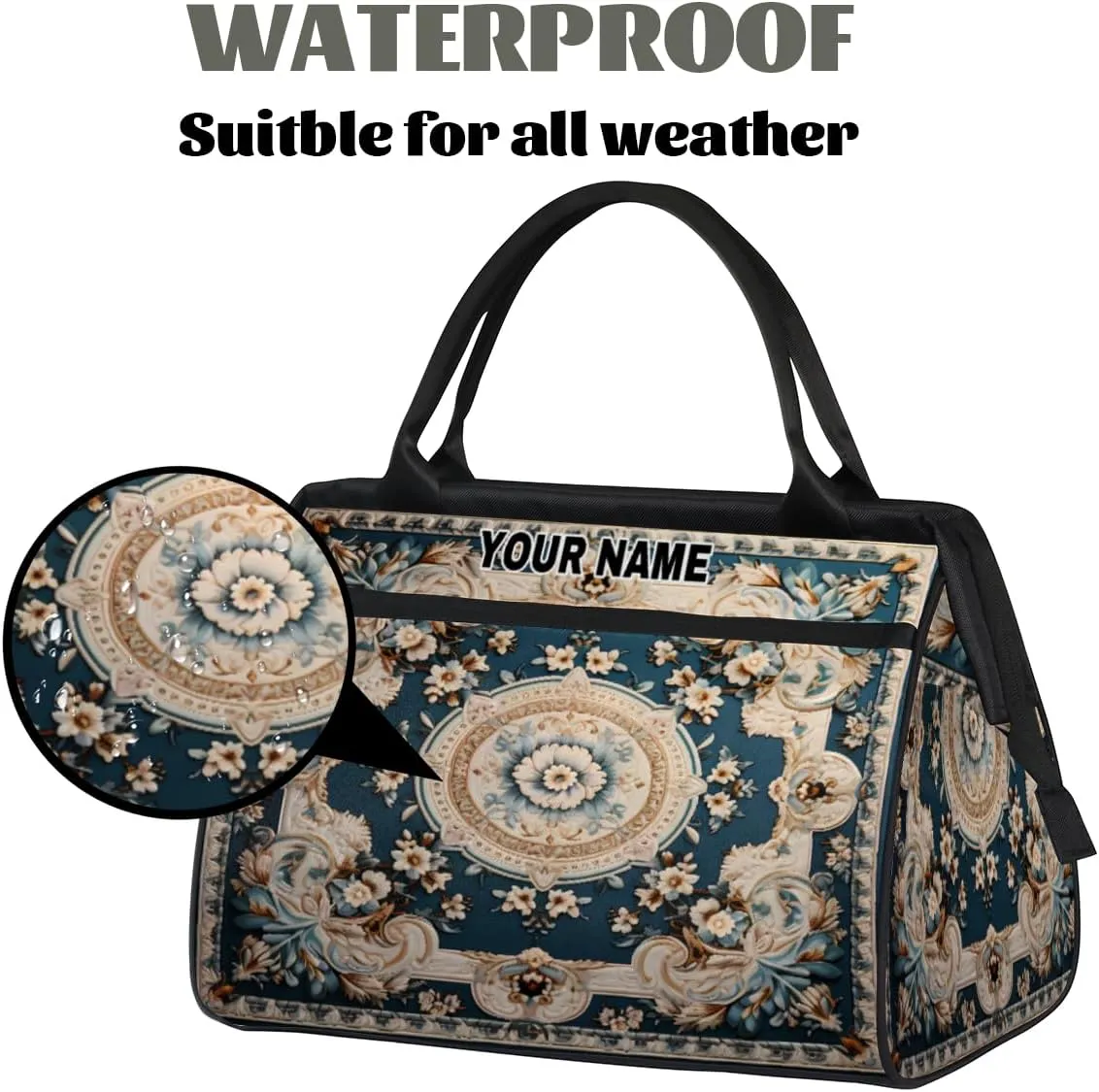 Personalized Custom Duffel Bags for Women Men, Personalized Customized Travel Duffel Bag, Waterproof Sports Gym Bag Weekender Overnight Bag Carry On Tote Bag, Carpet Flowers Patterns