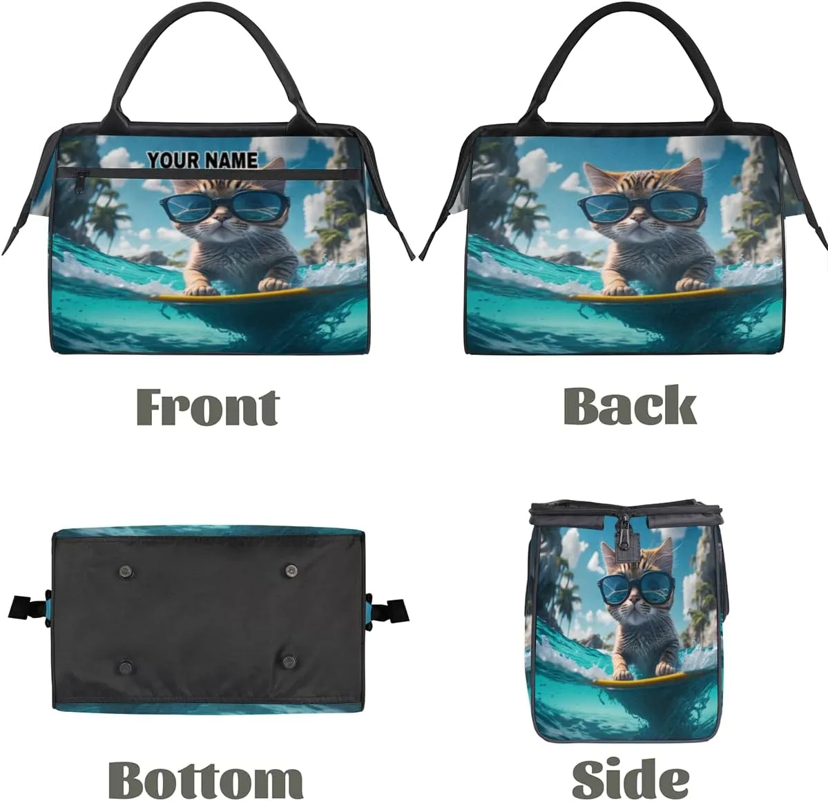 Personalized Custom Duffel Bags for Women Men, Personalized Customized Travel Duffel Bag, Waterproof Sports Gym Bag Weekender Overnight Bag Carry On Tote Bag, Cute Animal Cats Glasses