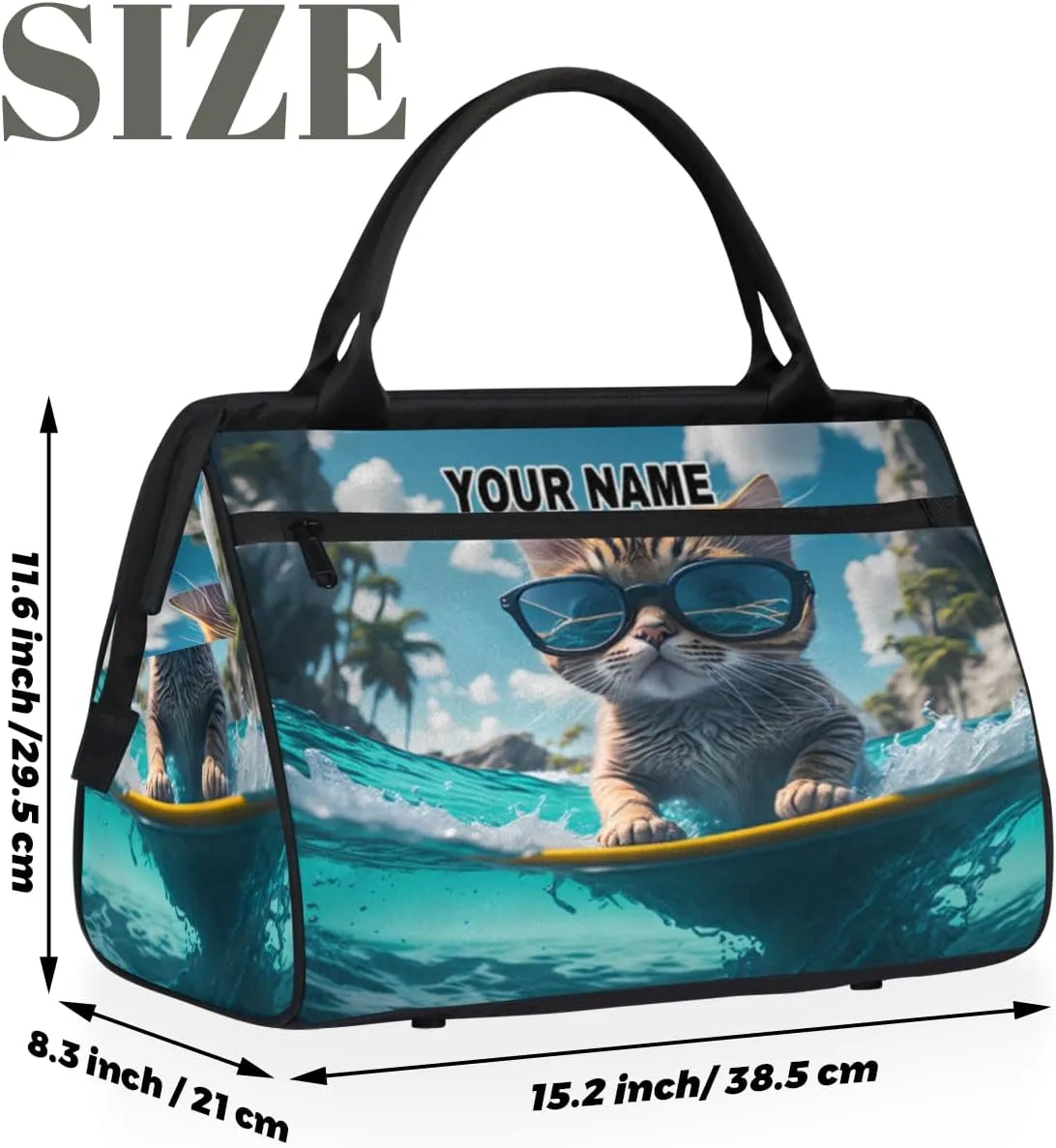 Personalized Custom Duffel Bags for Women Men, Personalized Customized Travel Duffel Bag, Waterproof Sports Gym Bag Weekender Overnight Bag Carry On Tote Bag, Cute Animal Cats Glasses
