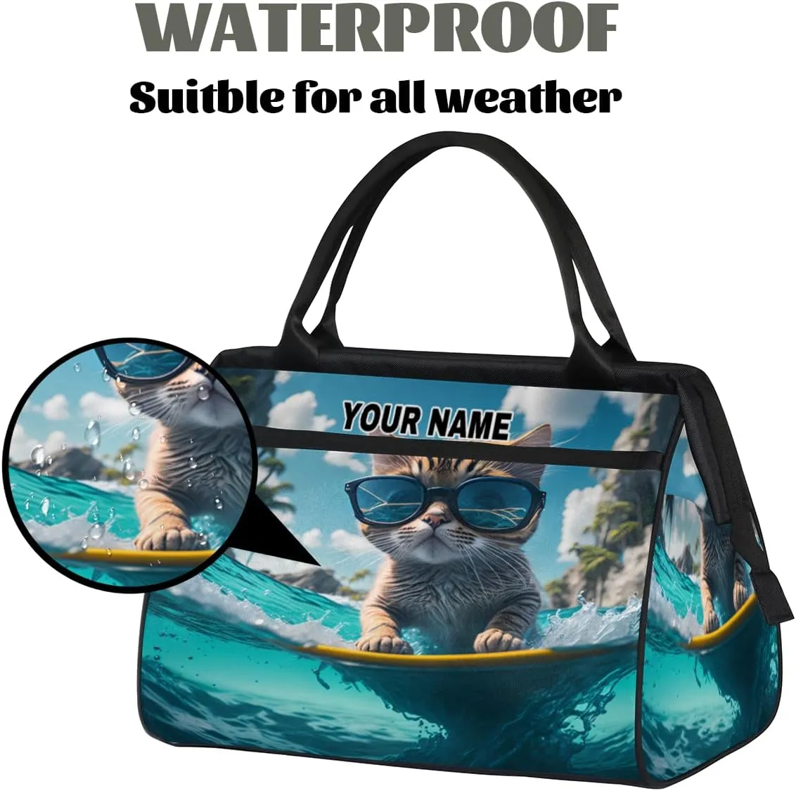 Personalized Custom Duffel Bags for Women Men, Personalized Customized Travel Duffel Bag, Waterproof Sports Gym Bag Weekender Overnight Bag Carry On Tote Bag, Cute Animal Cats Glasses