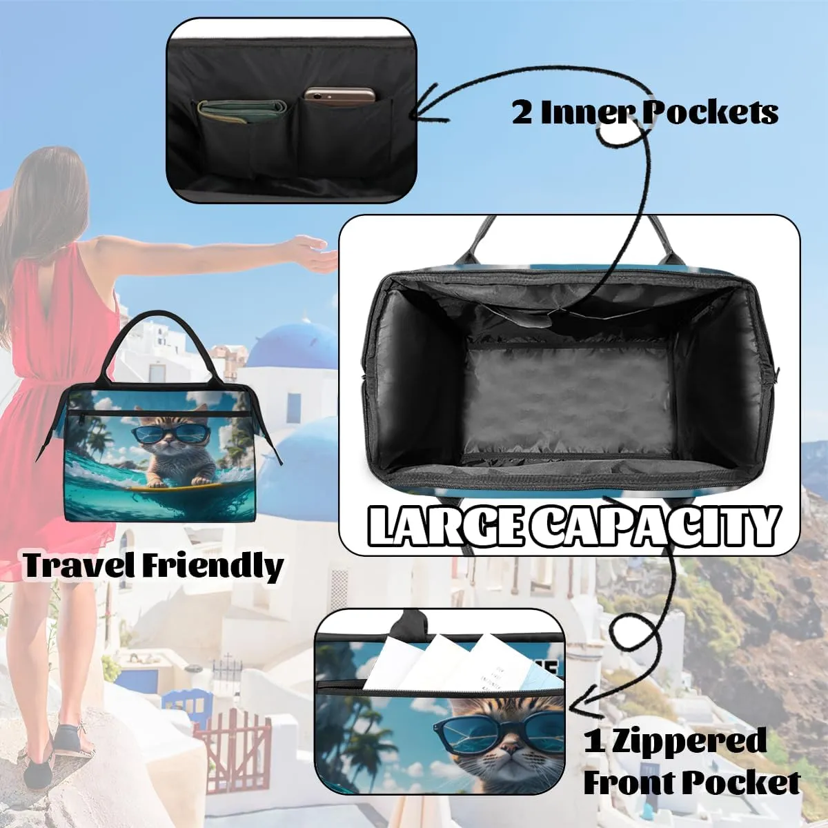 Personalized Custom Duffel Bags for Women Men, Personalized Customized Travel Duffel Bag, Waterproof Sports Gym Bag Weekender Overnight Bag Carry On Tote Bag, Cute Animal Cats Glasses