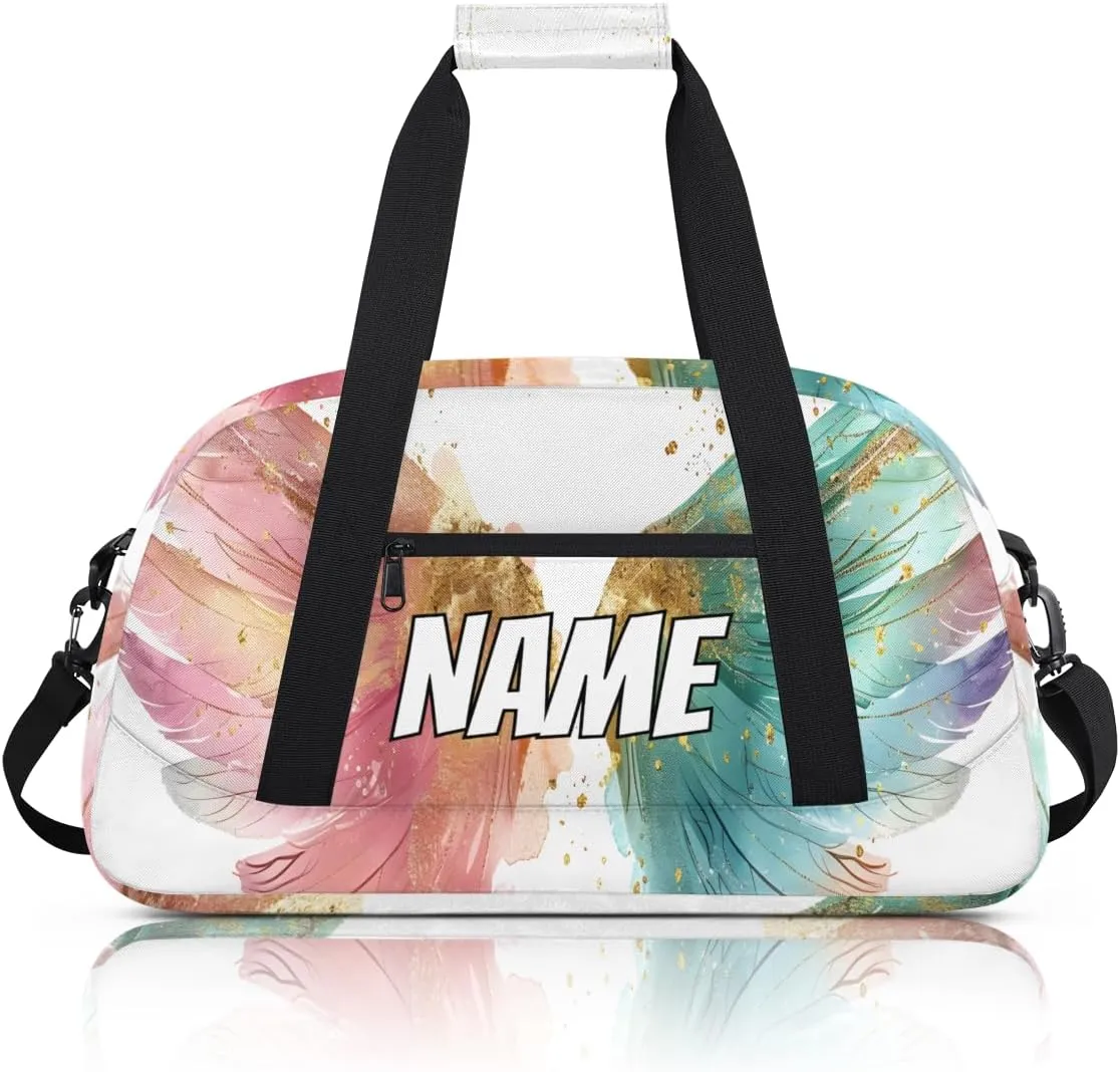 Personalized Custom Gym Bag for Women Men Carry on Angel Wings Travel Duffel Tote Fairy Colorful Overnight Workout Weekender Bag