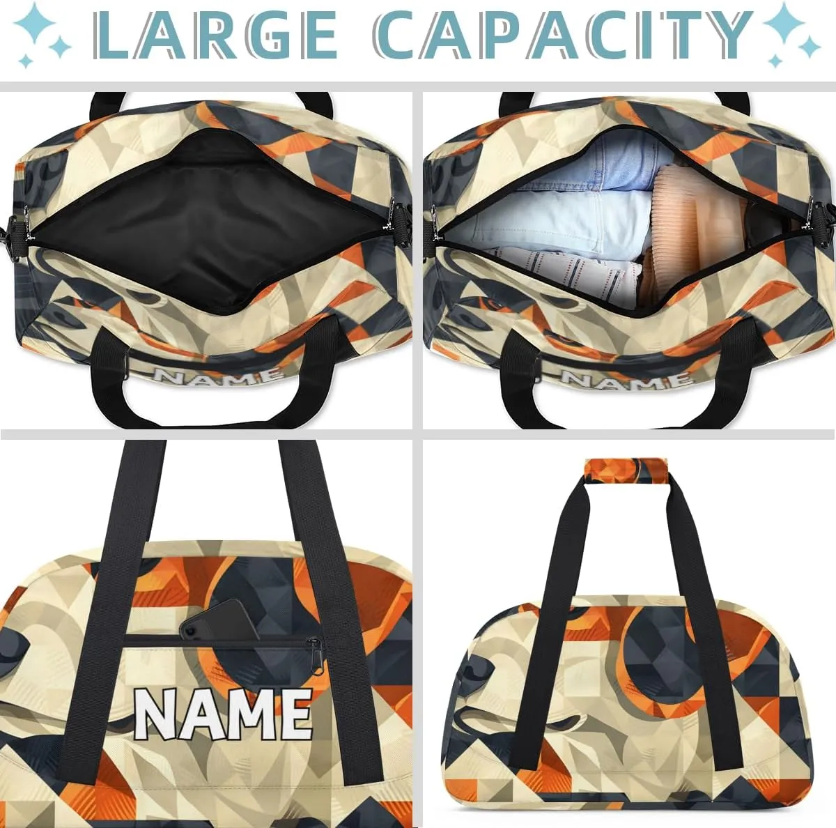 Personalized Custom Gym Bag for Women Men Carry on Animals Dogs Travel Duffel Tote Abstract Tile Overnight Workout Weekender Bag