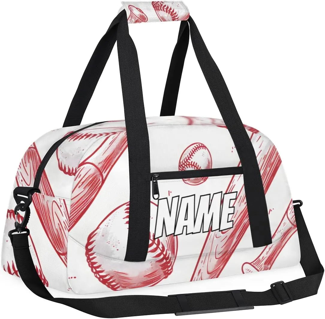Personalized Custom Gym Bag for Women Men Carry on Baseball Sports Travel Duffel Tote Wooden Bat Overnight Workout Weekender Bag