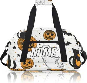 Personalized Custom Gym Bag for Women Men Carry on Cartoon Ghost Travel Duffel Tote Halloween Pumpkin Overnight Workout Weekender Bag