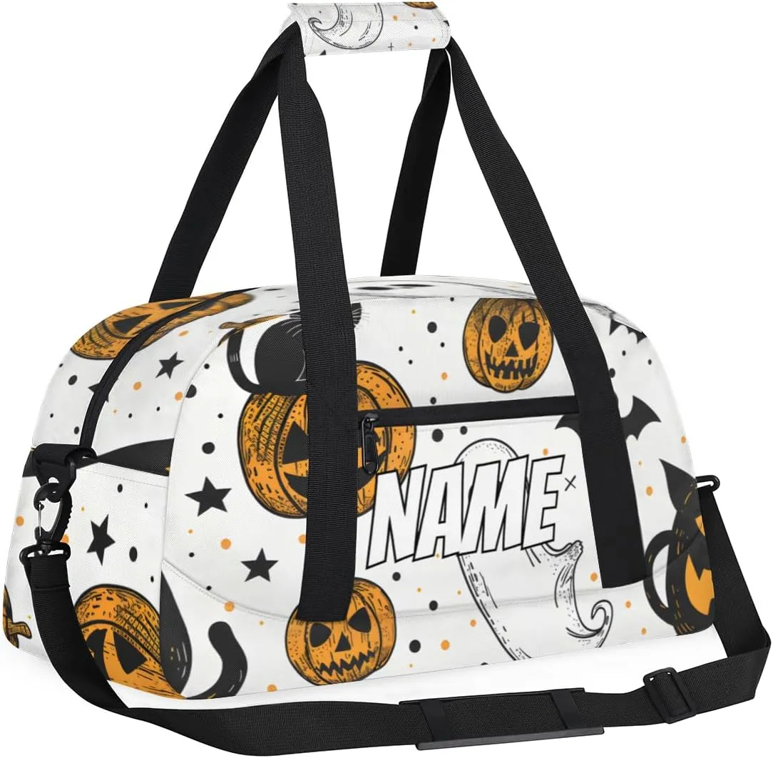Personalized Custom Gym Bag for Women Men Carry on Cartoon Ghost Travel Duffel Tote Halloween Pumpkin Overnight Workout Weekender Bag
